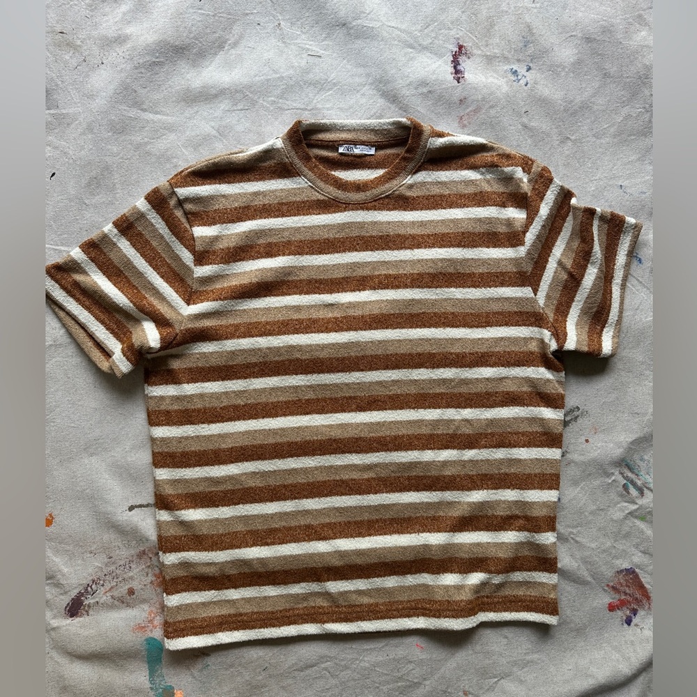 Zara brown stripe terry cloth t shirt. Size small